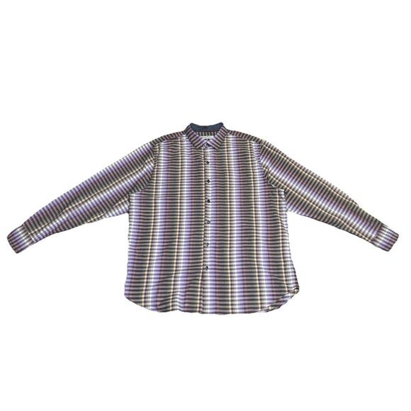 TOMMY BAHAMA Long Sleeve Button-Up Shirt Purple Check Plaid Silk Blend Preppy XL - Picture 3 of 10